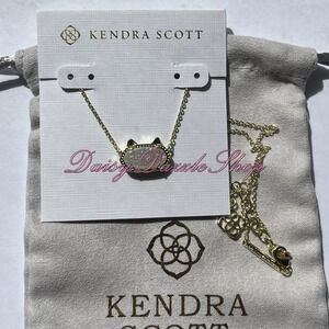 🤍✨Kendra Scott Elisa Cat Pendant Necklace Iridescent Drusy Gold New 🐈